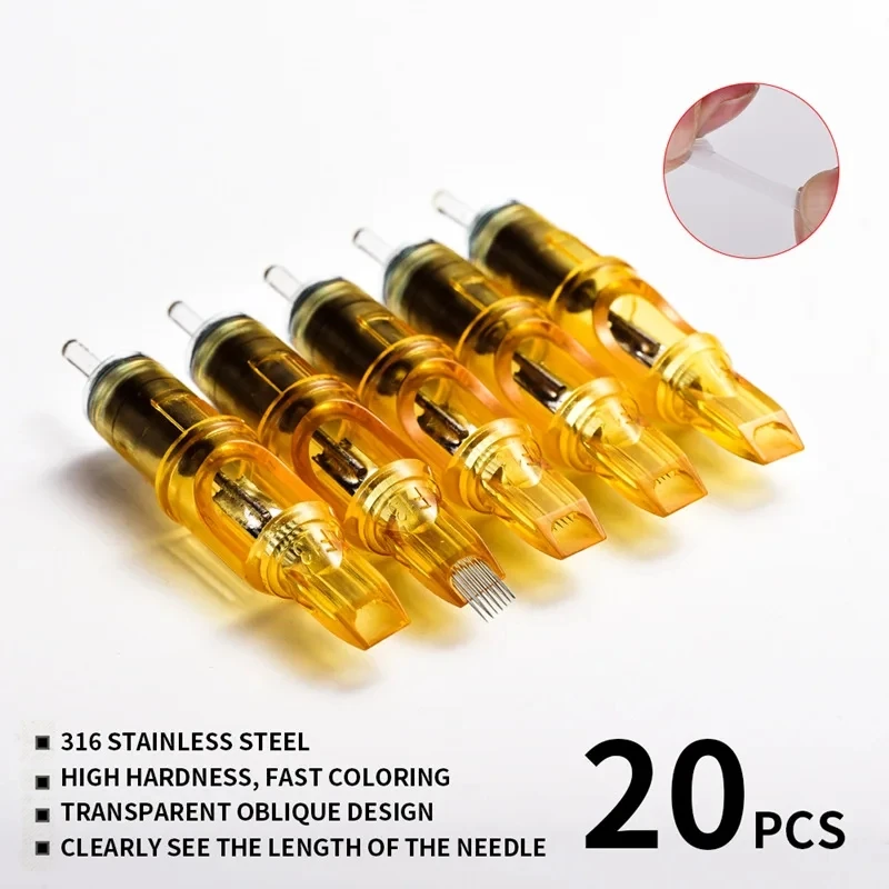 

20PCS Yellow Dragonfly Tattoo Cartridge Needle 1 3 5 7 9 11 13 14 15 RL RM RS M1 For Tattoo Machine Pen PMU Tool Accessories
