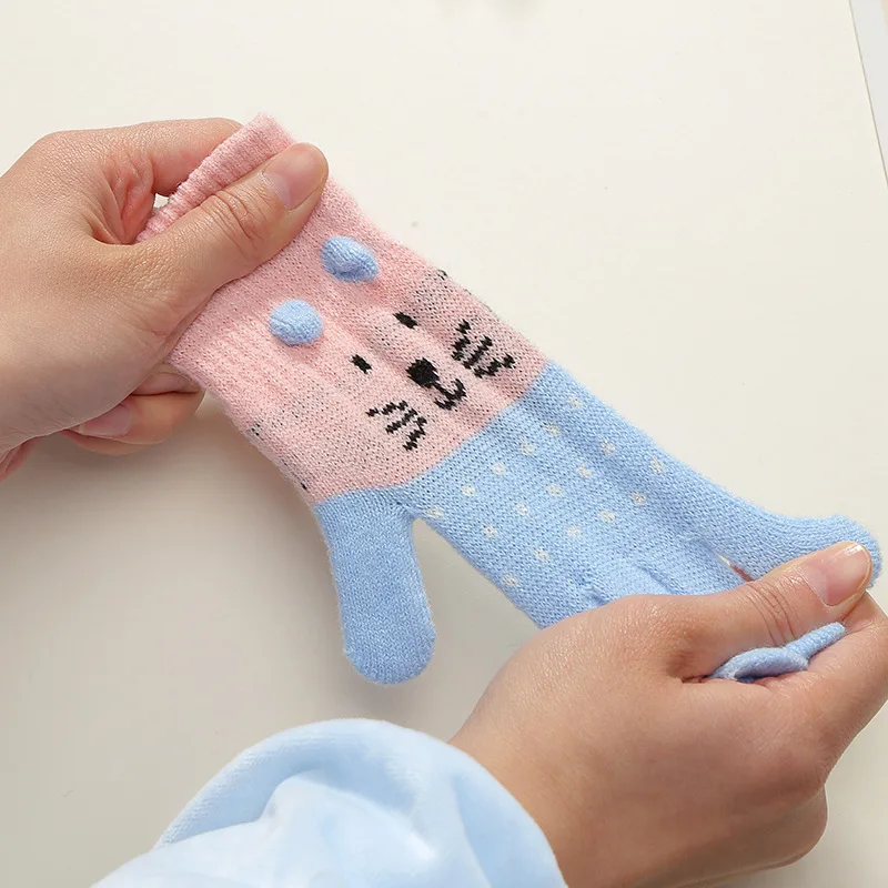 Baby Warm Furry Cute Cat Kids Boys Girls Glove Sweet Cartoon Kitten Toddler Mittens Autumn Winter Thicken Plush Outdoor Gloves