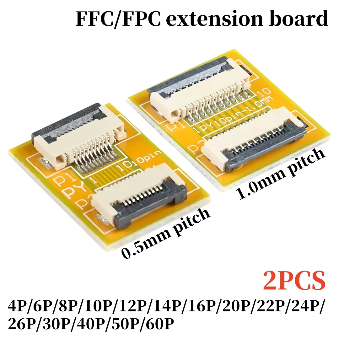 2PCS FFC FPC 0.5mm 1.0mm 유연한 플랫 케이블 연장 보드 어댑터 보드 4P 6P 8P 10P 12P 16P 20P 24P 30P 40P 50P 60P