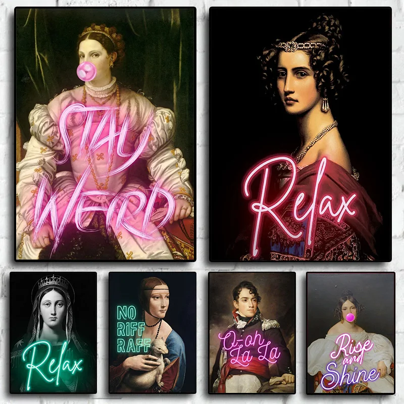 

Funny Neon Dark Portrait Poster Vintage Alter Portrait Prints Quote Moody Art Canvas Painting Gallery Wall Art Home Room Decor