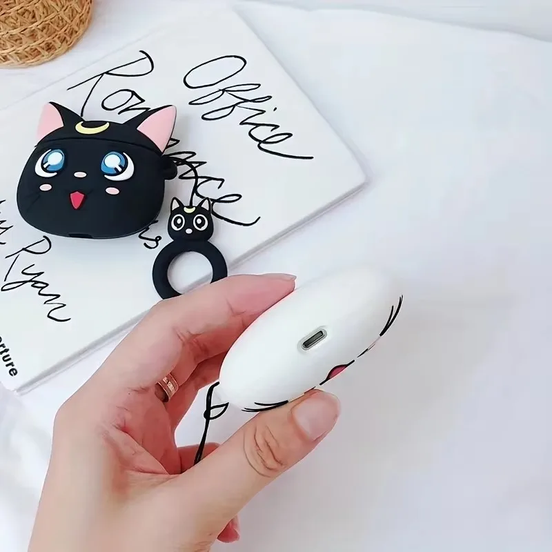 Cute Moon Cat Suitable for Apple Airpods 1/2 3 Pro Pro2 Tri Color Optional Pendant Cartoon Earphone Soft Case