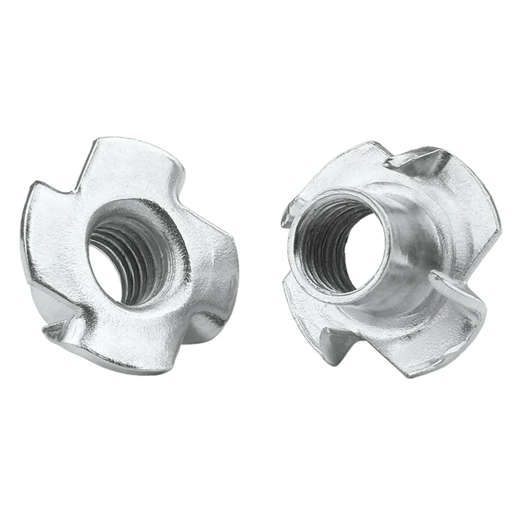 Four Claws Nut Inserts M3 m4 m5 m6 m8 M10 M12 Zinc Plated Four Claws Nut Speaker T-nut Blind Pronged Insert Tee Nut 5/10/20/50pcs