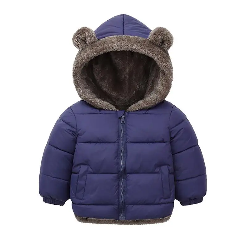 

Adorable Plush Boys Jacket Autumn Winter Cute Bear Ears Keep Warm Princess Girls Coat Hooded Zipper Outerwear 1-4 Years Kids