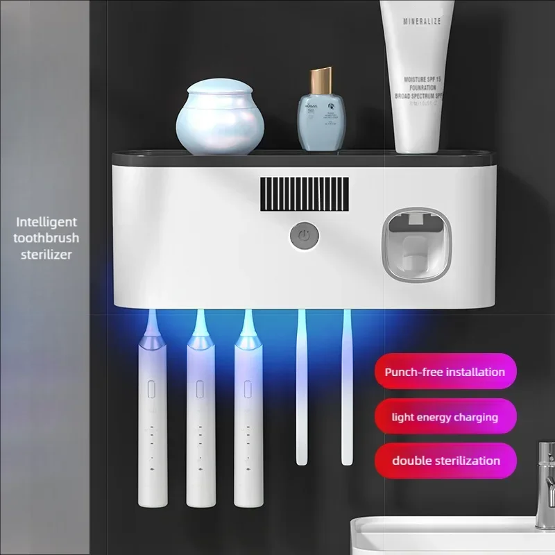 Wireless Charging UV Toothbrush Disinfector Non Perforated Toothbrush Holder Disinfector Storage Rack