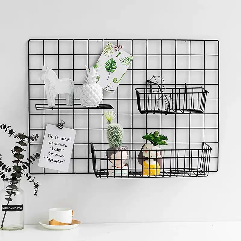 

Ins Home Wall Decoration Iron Grid Decor DIY Hanging Rack Wall Display Art Storage Box Basket Mesh Shelf Rack Holder Organizer