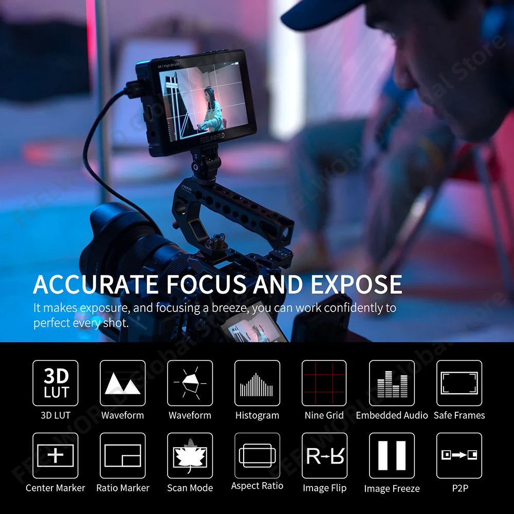 FEELWORLD F5 PROX 1600nit High Bright 5.5 Inch 4K HDMI Touch Screen DSLR Camera Field Monitor F970 External Kit Type-c