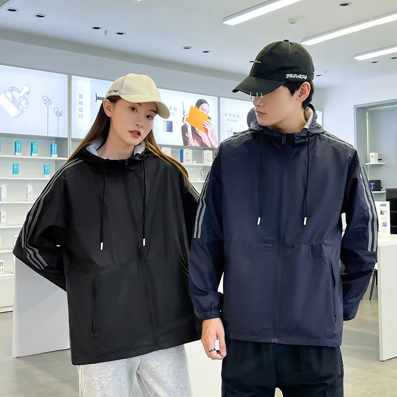 Waterproof Windbreaker Jacket Men's Couple Hooded Jacket Spring Thin Breathable Fluorescent Men's and Women's Style