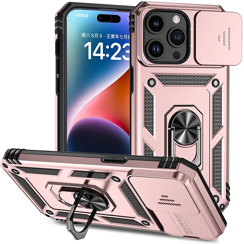 Shockproof Armor Case with Slide Lens Protector and Enhanced Back Cover