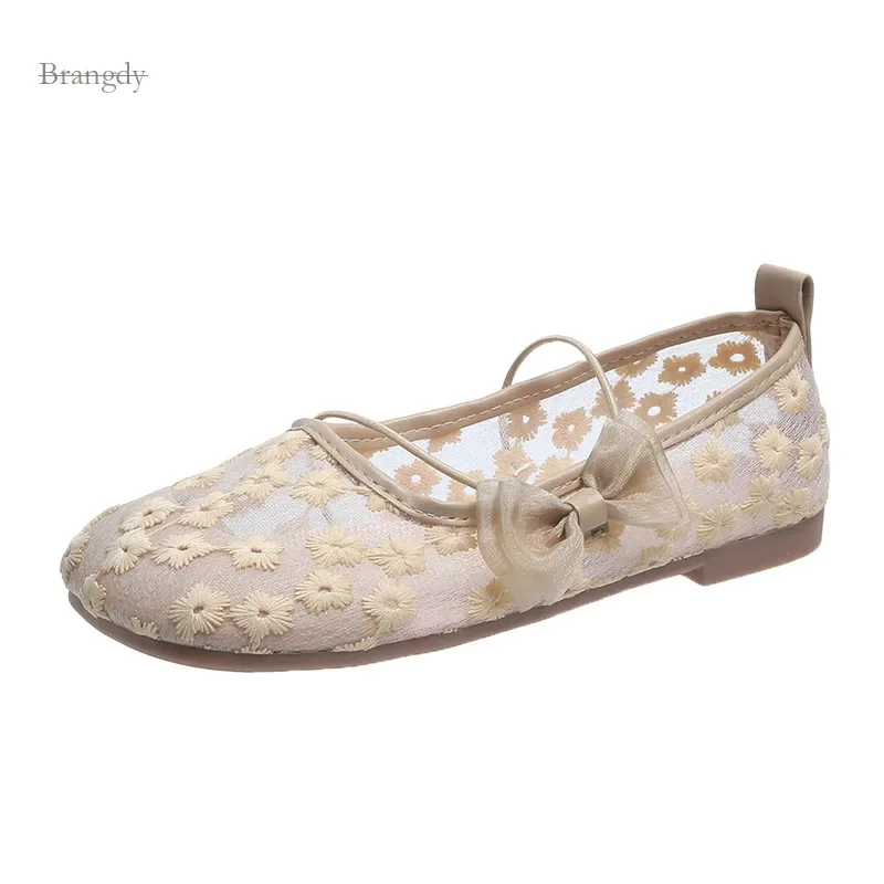 

Изысканные сетчатые дышащие туфли для женщин на лето, новая обувь One Foot, универсальные туфли с мягкой подошвой и плоской подошвой