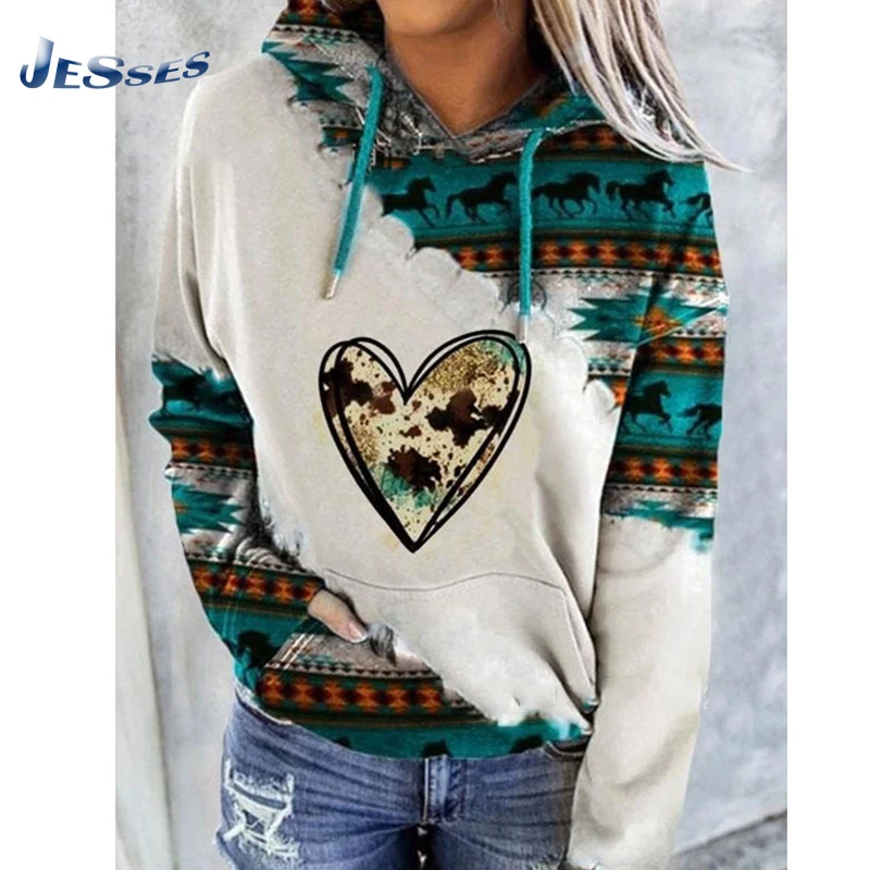 

Women's New 2021 Ethnic Style Autumn Casual Pullover Ladies Loose Long-sleeved Hooded Ethnic Printed Hoodie Harajuku Sweatshirt