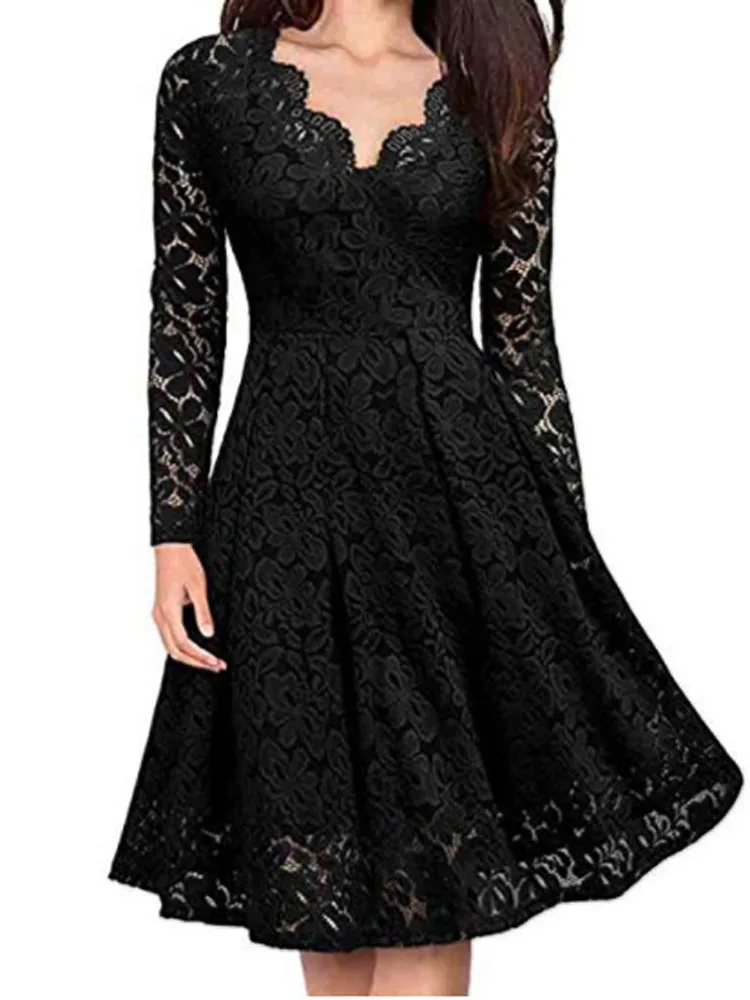 Wine Red Lace A Line Dress for Women