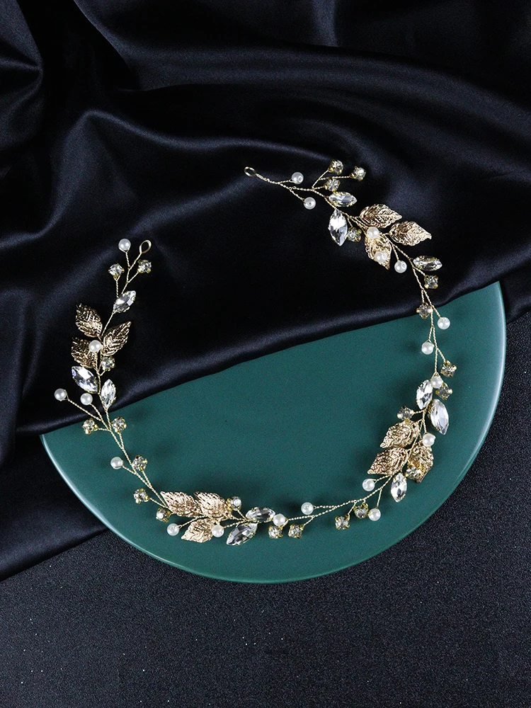 Golden Leaves Bridal Headbands Handmade Party Hairband Simple Women and Girls Hair Vine Wedding Hair Accessories for Banquet