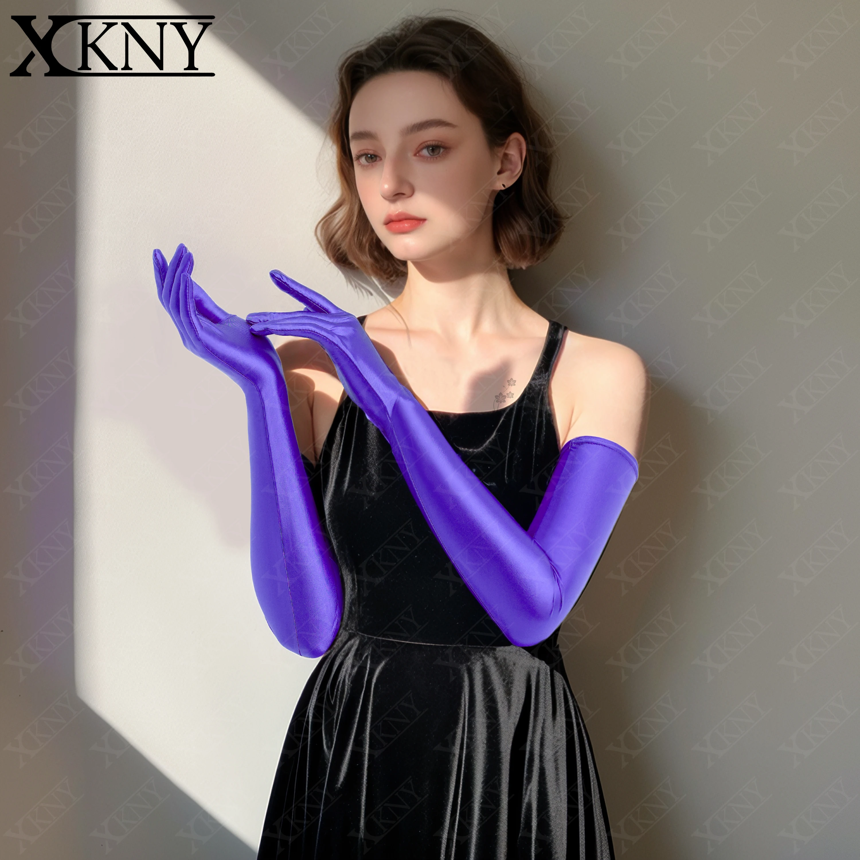 Glossy Gloves Glossiness series gloves connected finger gloves high elasticity ultra long shiny role-playing dress