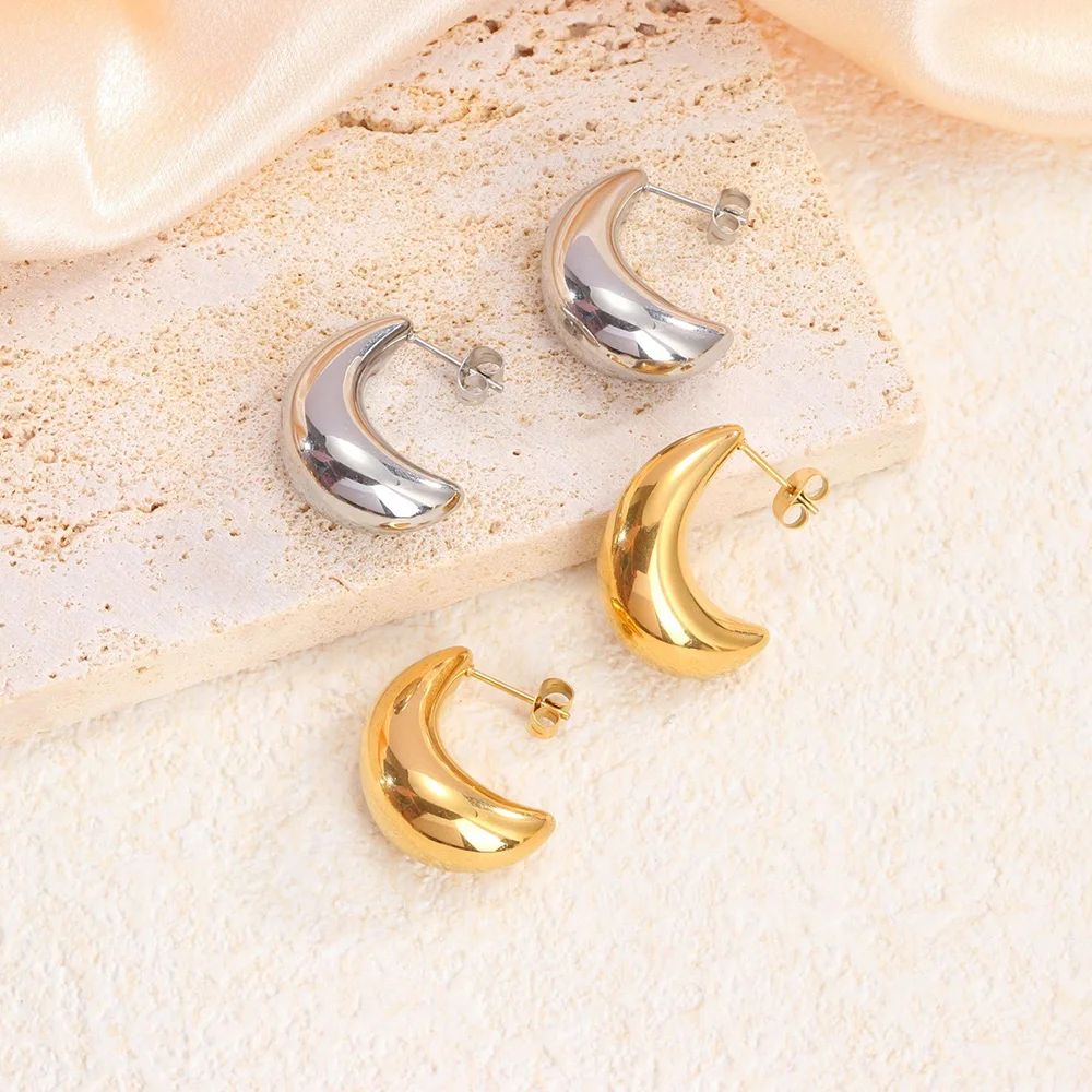 

Stainless Steel Earrings Simple Moon Design Sweet Charms Fashion Stud Earrings For Women Jewelry Wedding Party Gifts For Best