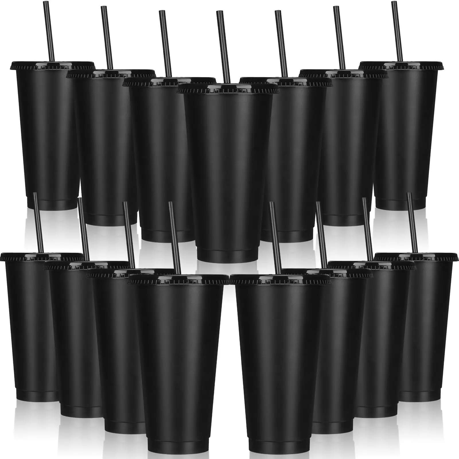 5PCS Tumbler Cup 16/24oz Reusable Plastic with Straw Lid