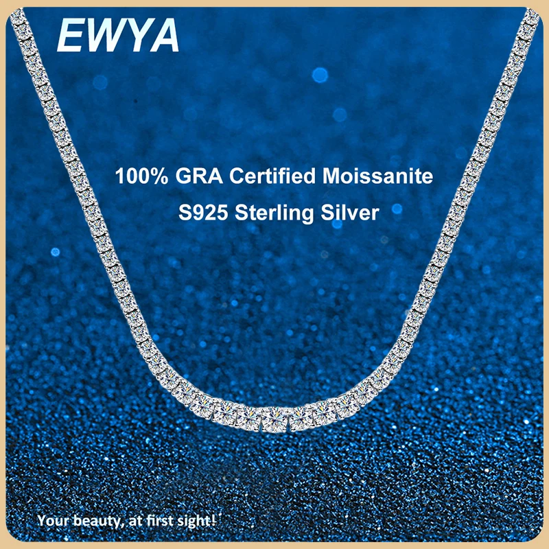 

EWYA 100% Real Moissanite Diamond Necklace for Women 18k White Gold Plated 925 Sterling Silver Chains Necklaces Fine Jewelry