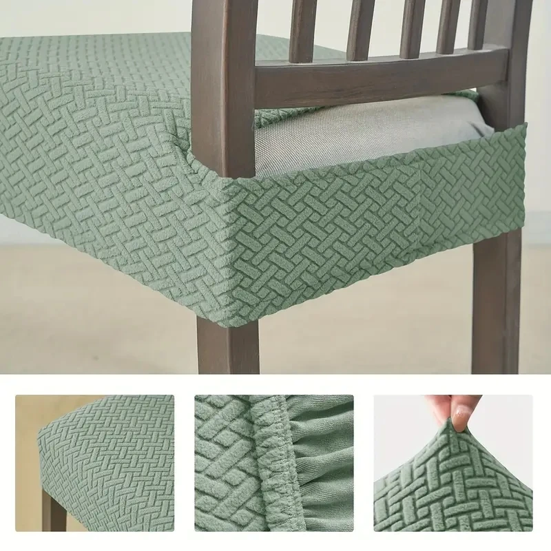 Stretch Jacquard Dining Chair Seat Cover - Solid Color, Removable & Anti-Dust