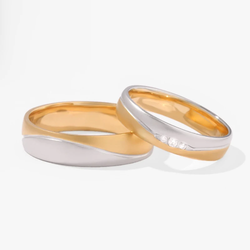 

Swiss craftsmanship 18K gold inlaid with natural diamond couple rings pair of rings with real diamonds for men and women