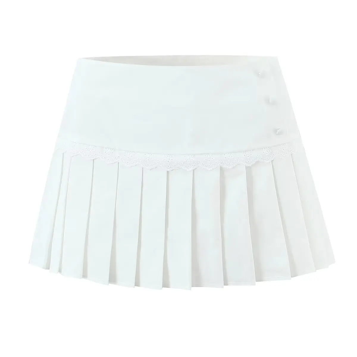 HH Damenrock-Set mit Spitzenpuppenkragen, französischer Taille, einreihigem Kurzarm-Oberteil und Sommer-Spitzenbesetztem Faltenrock – Detail 15