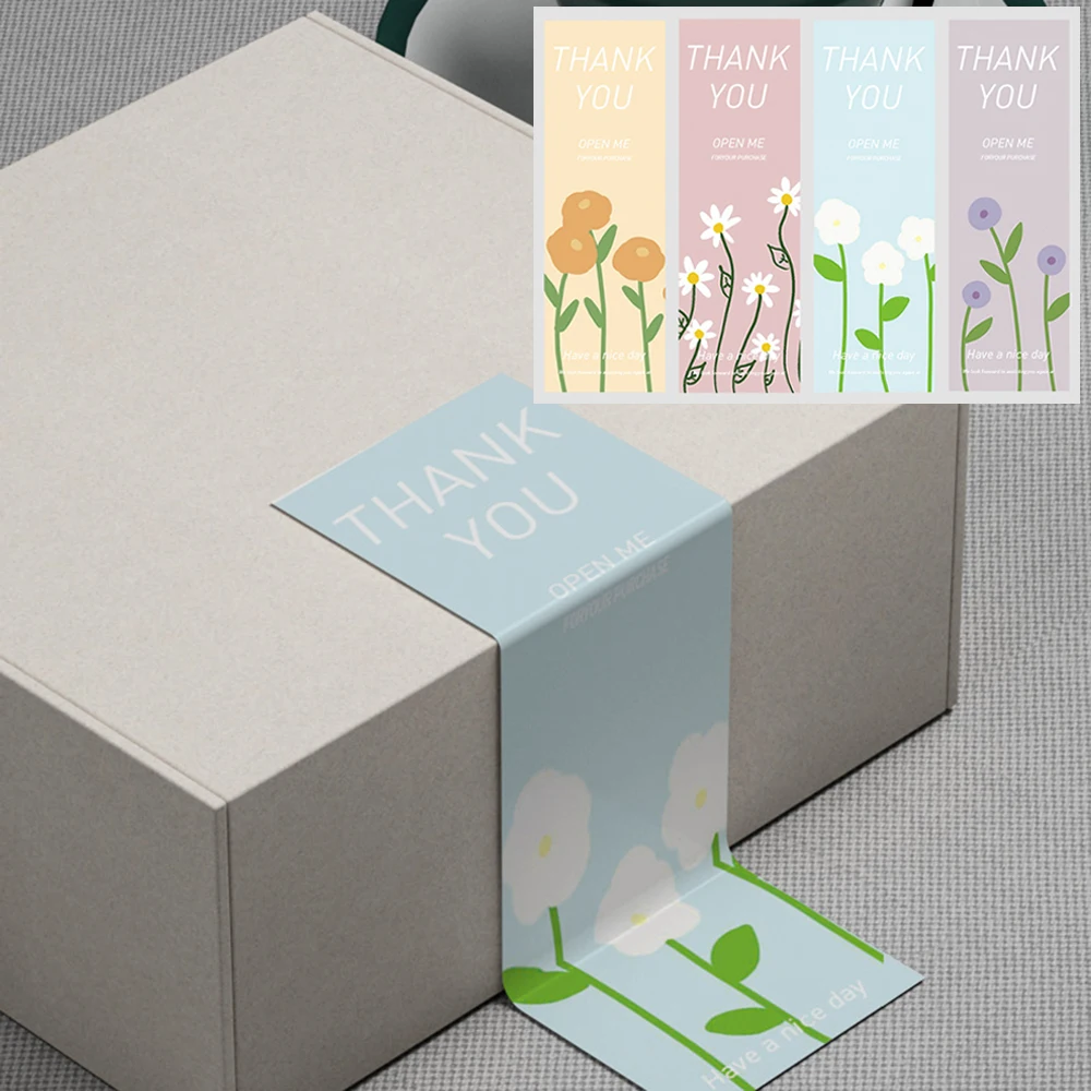 

20-52pcs Flowers Thank You for Your Order Stickers Small Business Gift Box Packaging Decor 6*15CM Thank You Sticker Seal Labels
