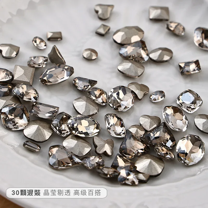Nail Art Charms  Pointed Bottom Shaped  Premium Grey/Coffee Rhinestone Jewelry Shiny Crystal 3D Fingernail DIY Decoration
