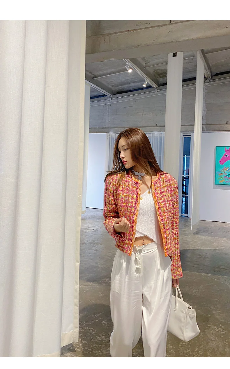 High-end Cropped Jacket for Women, 100% Wool Coat, Colorful