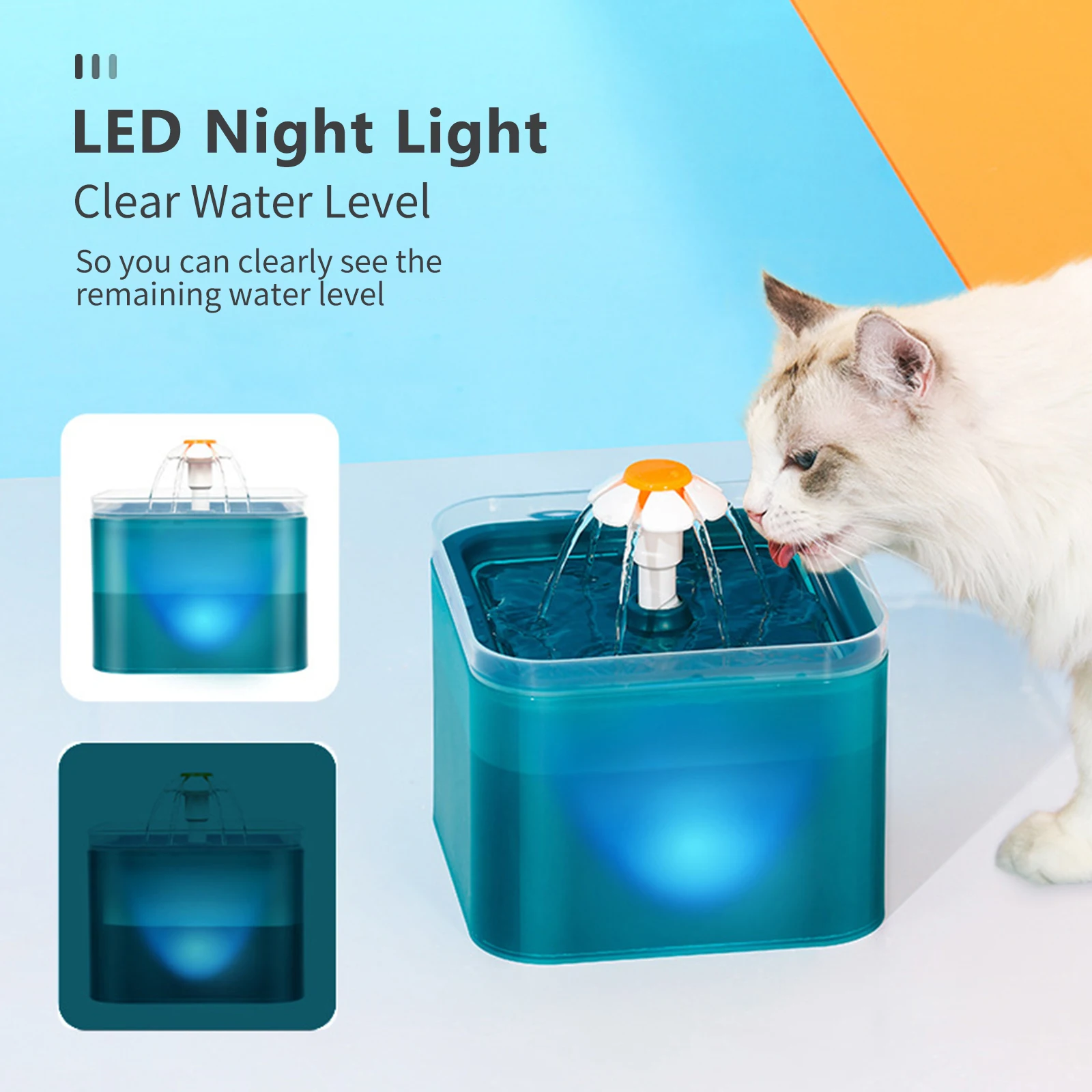 View of 2L Cat Water Fountain 3 Water Modes Pet Fountain with LED Night Quiet ...