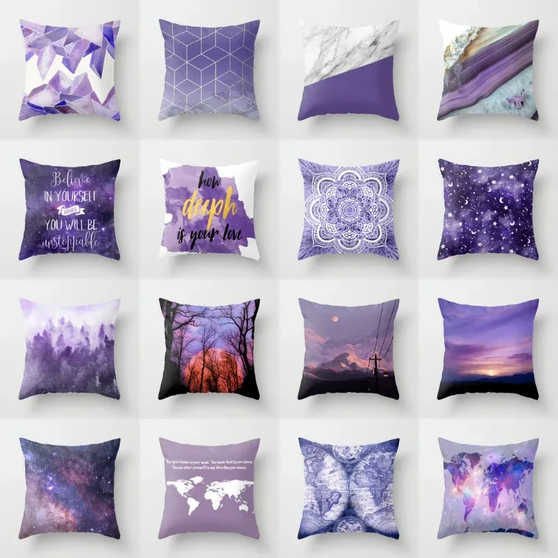 

Nordic Pillowcase Purple Pattern Print Landscape Plant Plush Cushion Cover Living Room Sofa Office Decoration F1822
