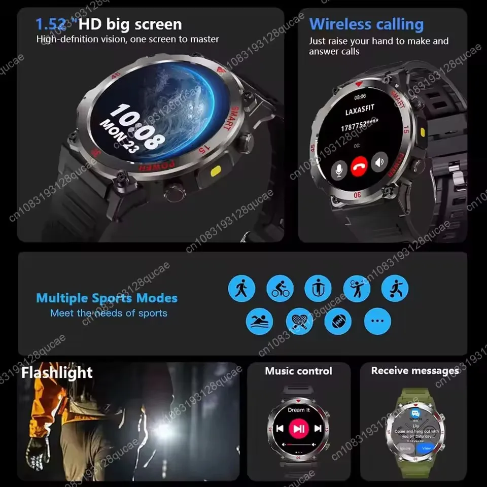 2025 New Men Sports Smart Watch GPS AMOLED Heart Rate Monitoring LED Flashlight NFC Bluetooth Call 3ATM Waterproof Smartwatches 5