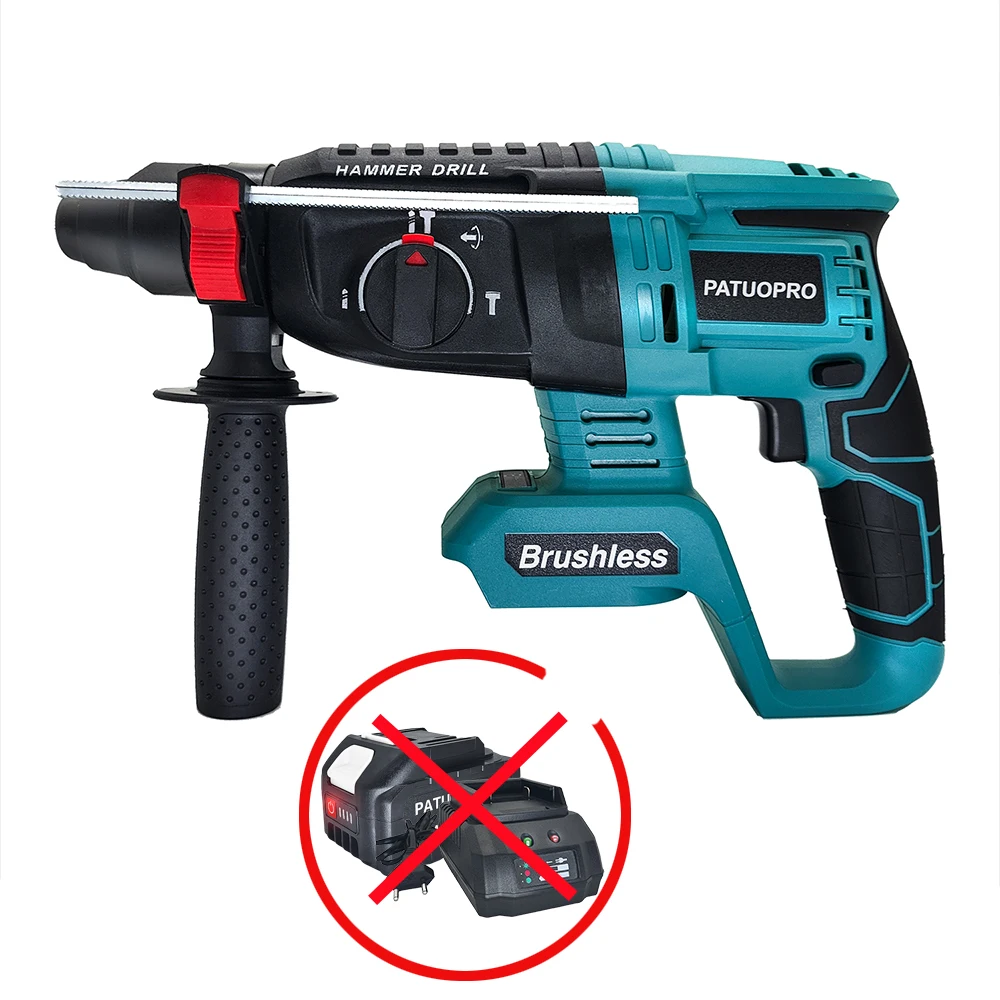 PATUOPRO electric brushless hammer drill multifunctional cordless rotary hammer drill power tool for Makita 18V battery no battery