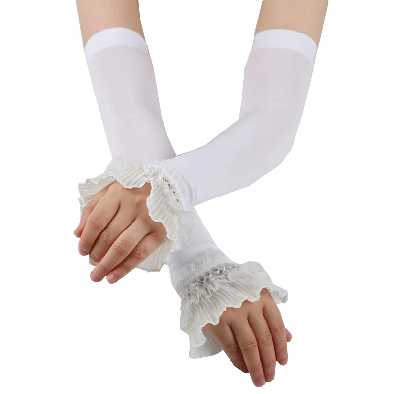 Fingerless Gloves Arm Sleeves Women Long Elastic Arm Sleeve Fingerless Driving Gloves Sexy Lace Arm Cover Sun Protection Wrist Sleeve Comfort Soft Mittens