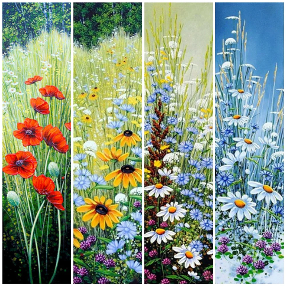 Huacan 5d DIY Diamond Embroidery Cross Stitch Daisy Poppy Full Square Diamond Painting Rhinestones Mosaic Flower Needlework
