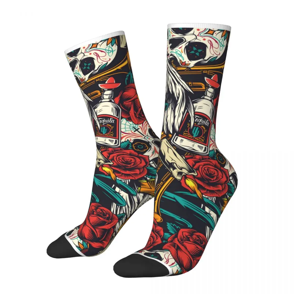 

Hip Hop Vintage Skull Rose Flowers Crazy Men's Socks Street Arts Unisex Harajuku Pattern Printed Funny Happy Crew Sock Boys Gift