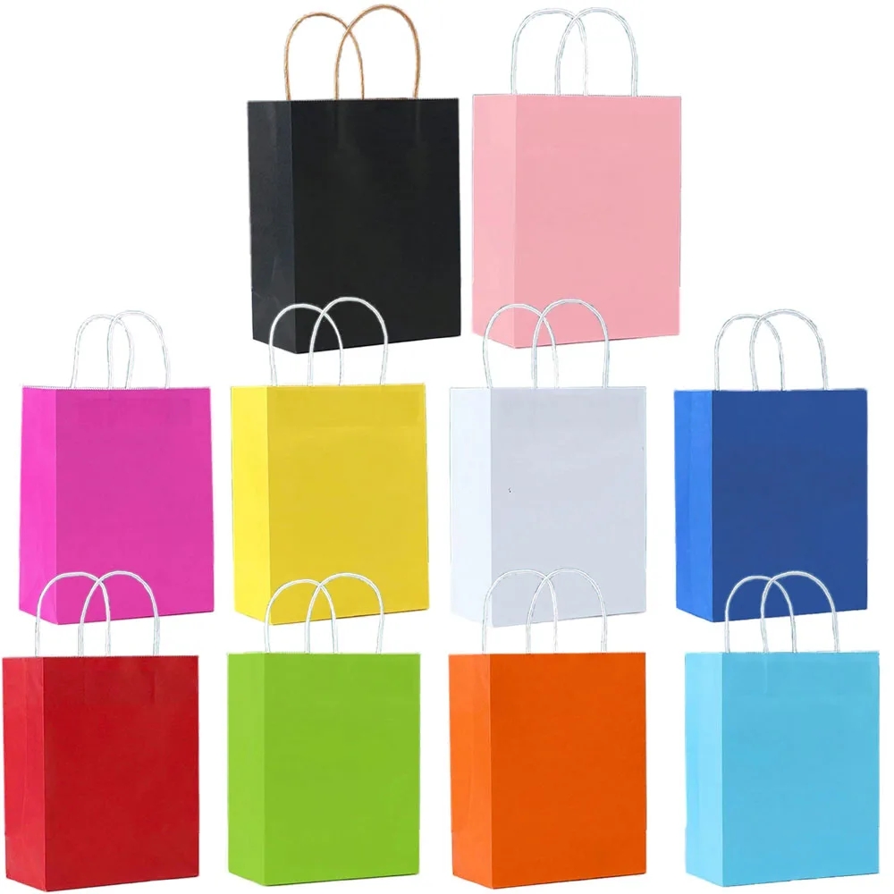 5-50Pcs Paper Gift Bags With Handles 10 Colors Kraft Brown Paper Party Favors Gift Tteat Bags for Birthday Wedding Baby Shower