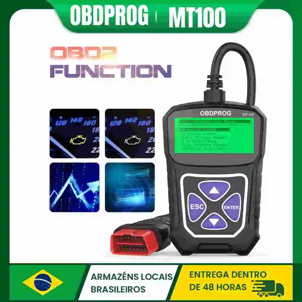 Scanner Automotivo OBDPROG MT100 OBD2, Leitor de Códigos Profissional, Ferramenta de Diagnóstico de Carros, Verificador de Motor EOBD