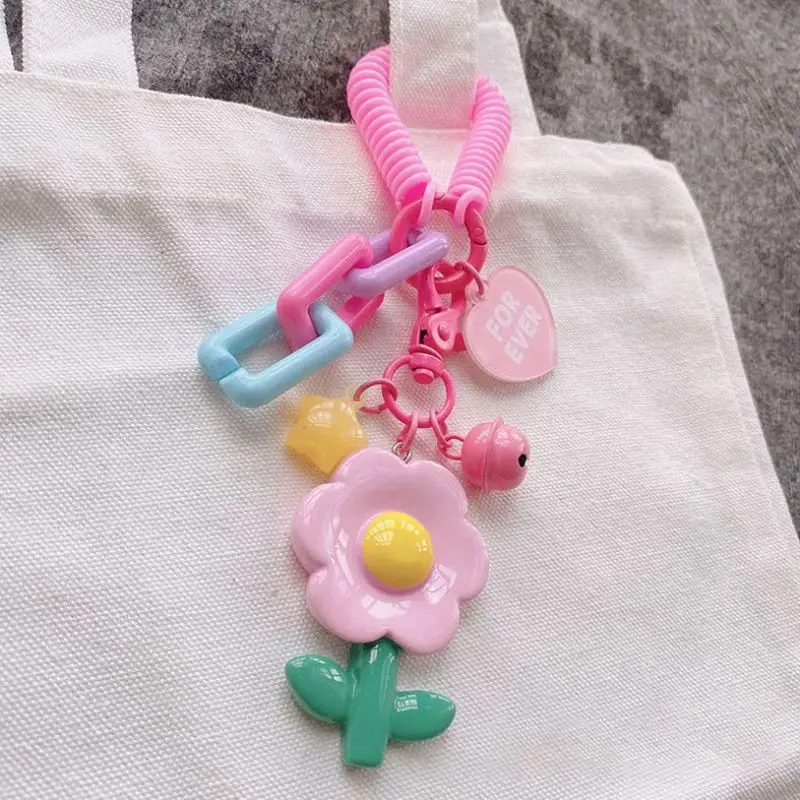 Porte-clés de tournesol en acrylique doux avec des fleurs perlées, porte-clés de document JOCandy, pendentif de sac mignon, porte-clés de style coréen Kawaii