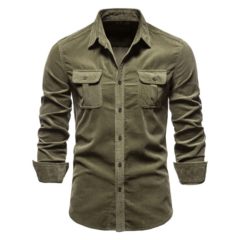 

Corduroy Men Shirts Spring Summer Slim Fit Korea Clothing Long Sleeve Casual Shirts For Male 2023 Blouses Black Blue