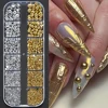 12Grid/box Gold Silver Half Round Caviar Bead Nail Charms 1/2/3/5mm Flatback Round Steel Nail Bead Micro Ball Manicure Bead 1