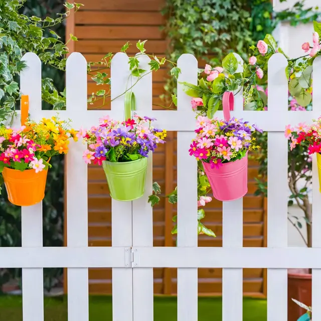 Színes Vas Függő Virágcserepek Eltávolítható Horog Kültéri Virágnövény Állványok Zamatos Növény Kosár Otthoni Kerti Dekoráció - Image 2