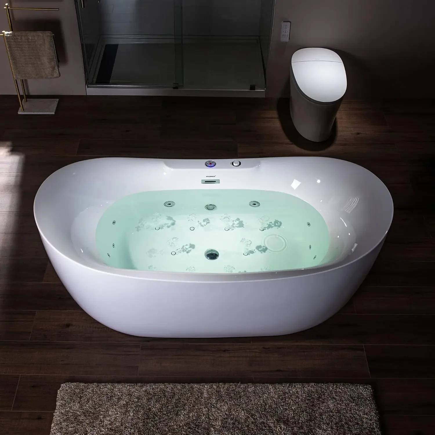 Whirlpool Water Jetted and Air Bubble Freestanding Heated Soaking Combination Bathtub with LED control panel