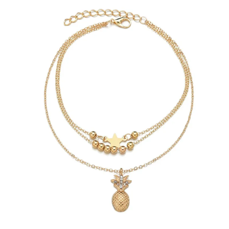 Ankle Chains Leaf Anklets Women Double Foot Chain Ankle Bracelets Bohemian Gold Color Leaves Anklet Jewelry Foot Summer Beach Gifts