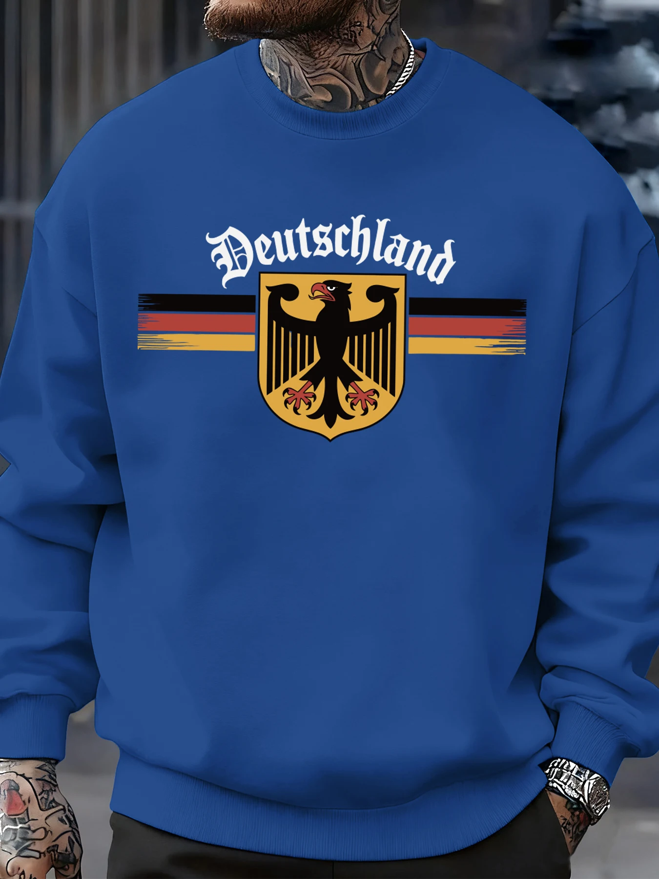 Deutschland National Emblem Bedrucktes Sweatshirt Herren Herbst Hip Hop Pullover Rundhals Fleece Top Übergroßer Street Trainingsanzug – Detail 11
