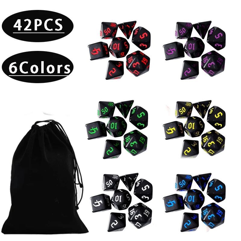

Dice Sets 42PCS D4 D6 D8 D10 D12 D20 Polyhedral Dice with Bag Great for Dungeons and Dragons Role Playing Table Game