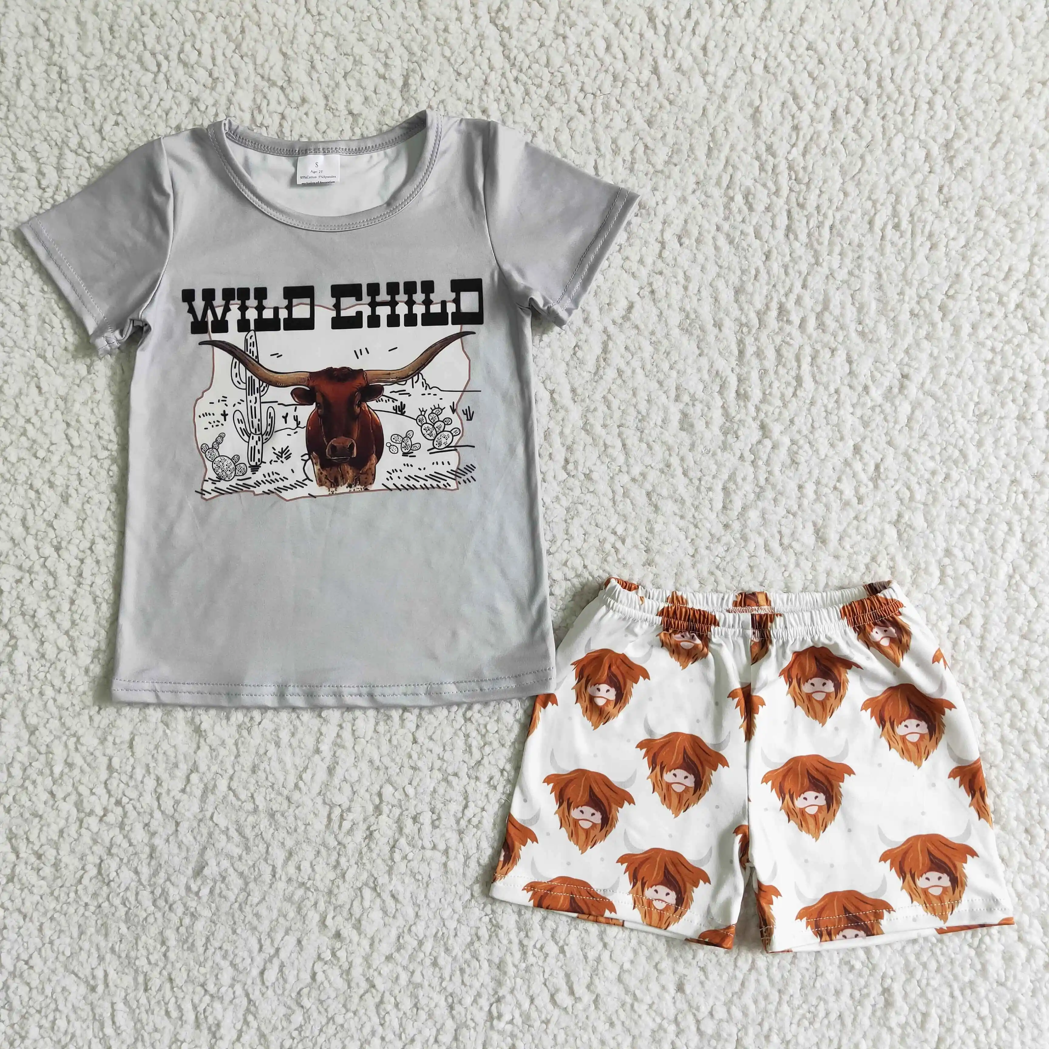 

boy summer short sleeve top and shorts set with cow print