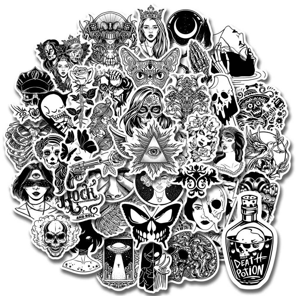 10/30/50PCS Black and White Gothic Personalized Graffiti Waterproof Sticker Horror Series Punk Witch Magic RefrigeratorWholesale
