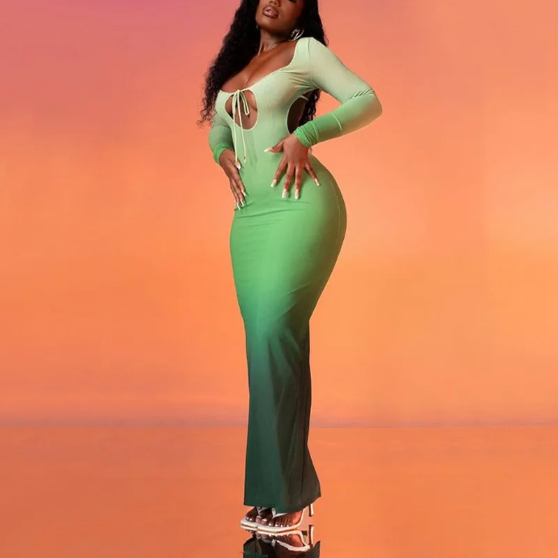 

Sexy Women's Autumn New Hot-selling Long-sleeved V-neck Fashion Temperament Tight-fitting Young Lady Dress