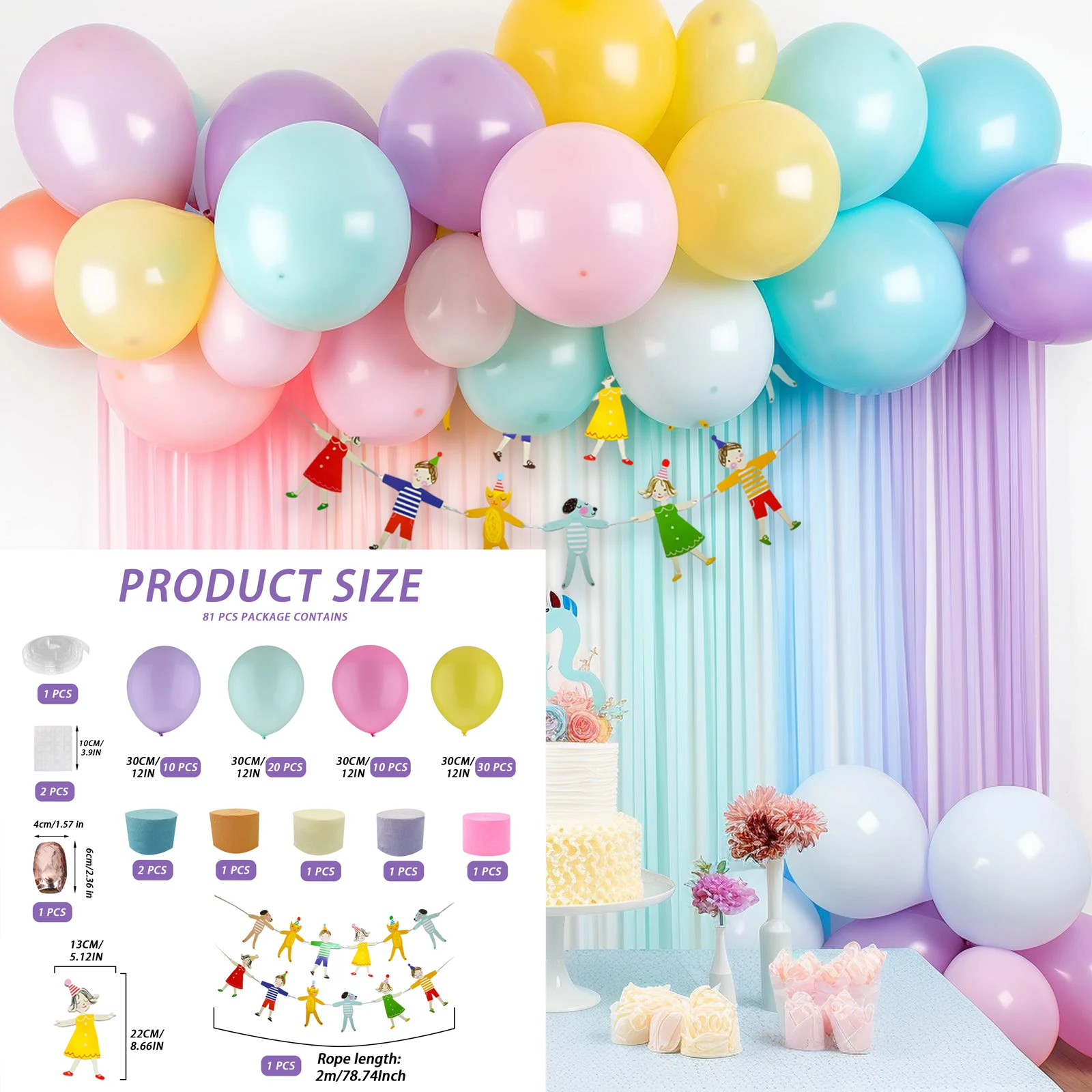 81 Pezzi Set 82Ft Carta Viola Per La Festa Di Compleanno Papel Crepe Crepe Paper Papel Crepe Palloncini Di Compleanno Stelle Filanti Decorazioni Per F