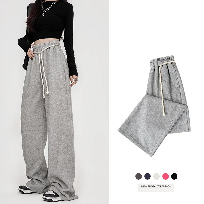 

Women Sweatpants 2023 Spring Solid Wide Leg Pants Casual High Waist Candy Color Straight Sport Trousers Full Length Female P028