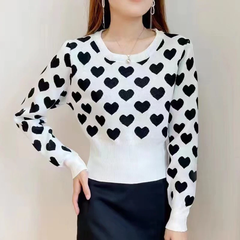 

O Neck Jacquard Sweater For Women 2023 Autumn Winter Pull Femme Long Sleeve Pullover Sweaters Korean Knitted Crop Tops Female