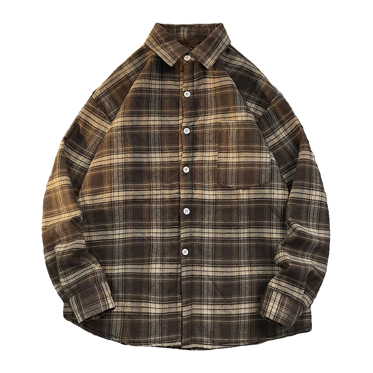 Autumn Winter Plaid Long Sve Fce Lined Casual Thiened Retro Trendy Hong Kong Sle Loose irt for Men Youth Faion